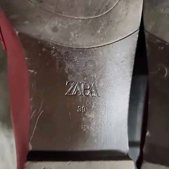 Zara Red Leather Loafers with Gold Hardware Women's Size 39 - Picture 6 of 7